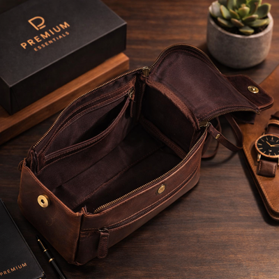 Personalized Leather Toiletry Bag – Handmade Full-Grain Travel Dopp Kit for Men | Premium Grooming Organizer