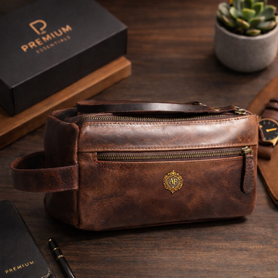 Personalized Leather Toiletry Bag – Handmade Full-Grain Travel Dopp Kit for Men | Premium Grooming Organizer