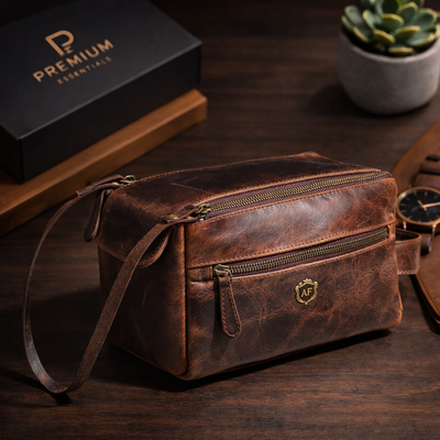 Personalized Leather Toiletry Bag – Handmade Full-Grain Travel Dopp Kit for Men | Premium Grooming Organizer