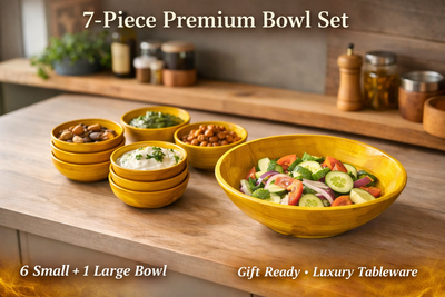 Premium Handcrafted Wooden Bowl Set – 7 Pieces – Yellow Finish