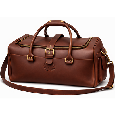 Handmade Full Grain Leather Duffle Bag: Engraved Retro Weekender Hold all