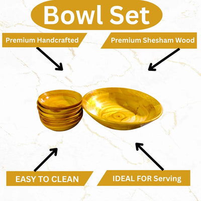 Premium Handcrafted Wooden Bowl Set – 7 Pieces – Yellow Finish